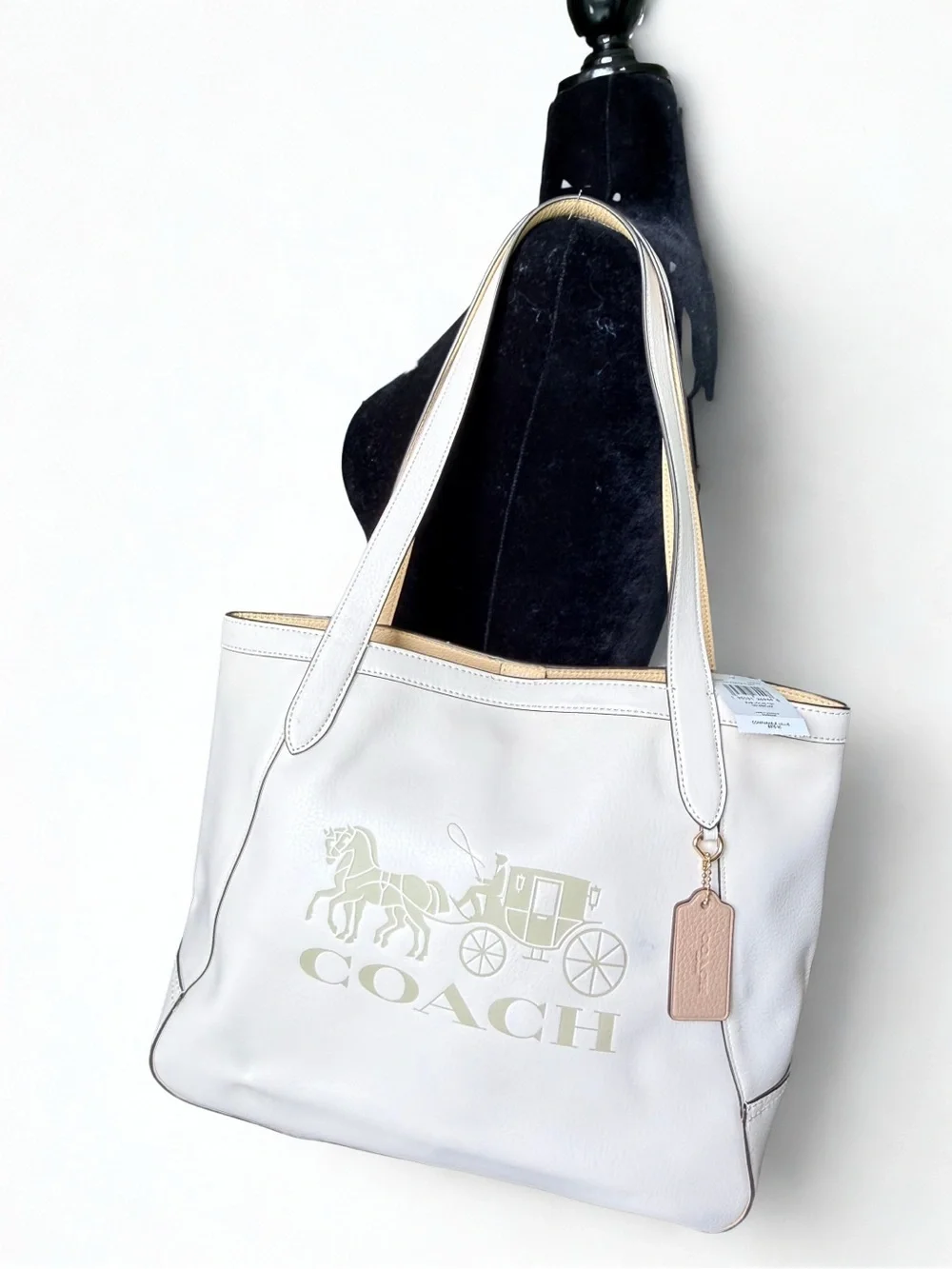 NWT Coach Embossed Horse & Carriage Leather Tote in Chalk/Vanilla Cream